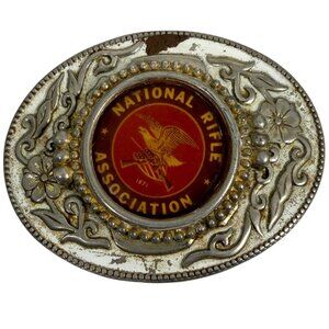 VTG National Rifle Association 1871 Belt Buckle Oval Metal Western Floral Design